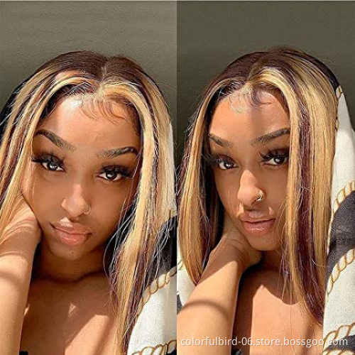 Highlight Bob Wig Perruques Court Cheveux Humains Straight Bob 4x1Wig Humain Hair Ombre 4 27 Highlight Wig Peruvian Bob Wig